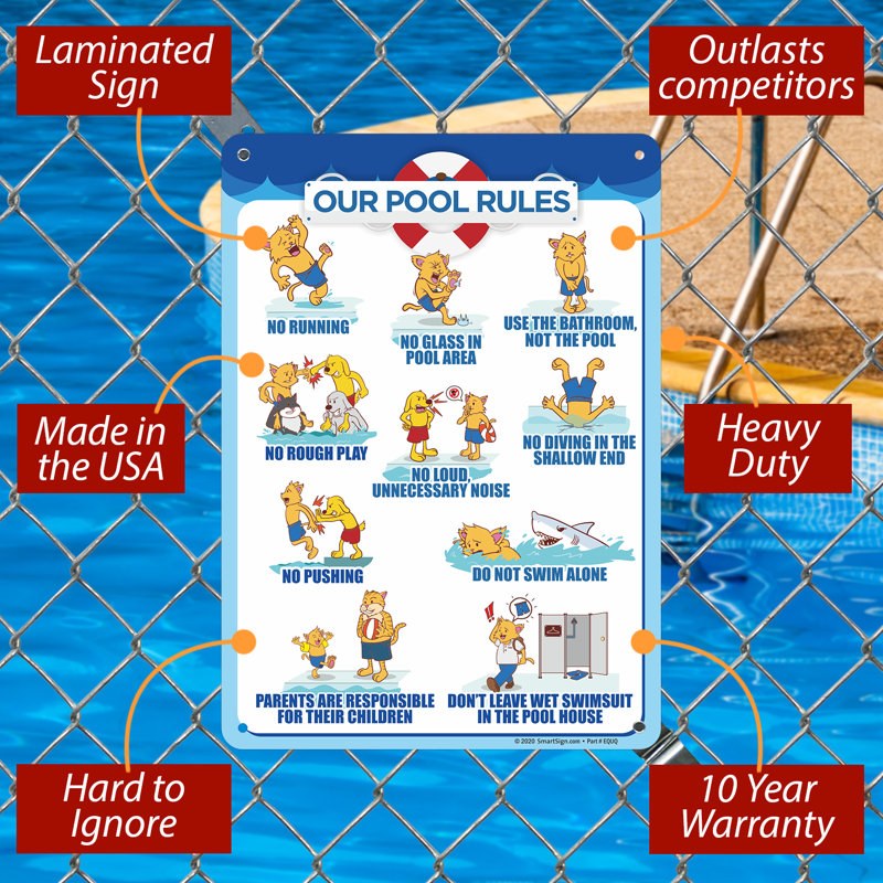 SmartSign Our Pool Rules No Running, No Glass, No Rough Play, No